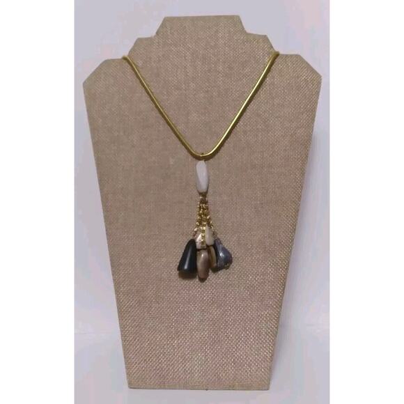 Vintage Necklace Seven Stones Tassel Pendant Goldtone Snake Chain 26 Inches - Picture 1 of 8